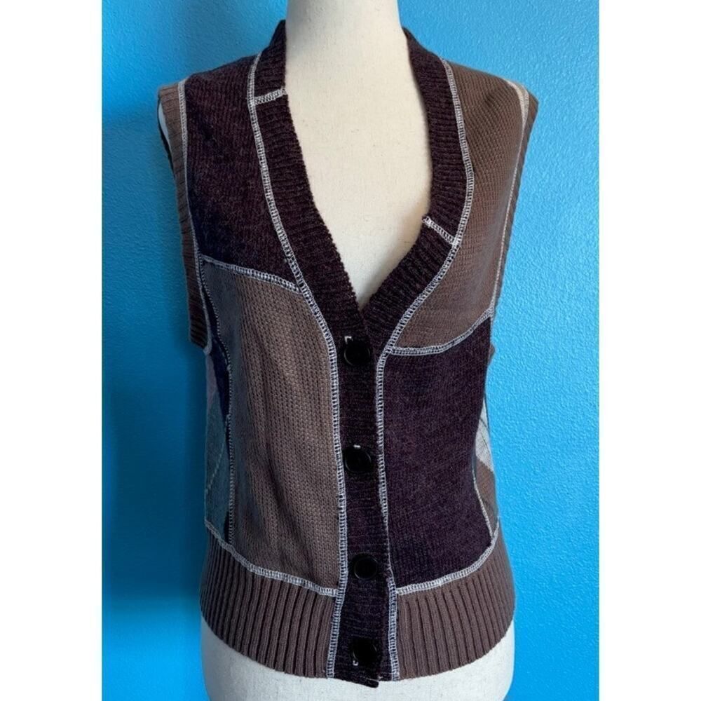 NWOT RE/DONE Retro 70's Look Wool Sweater Vest 4 Button Close Distressed Look S